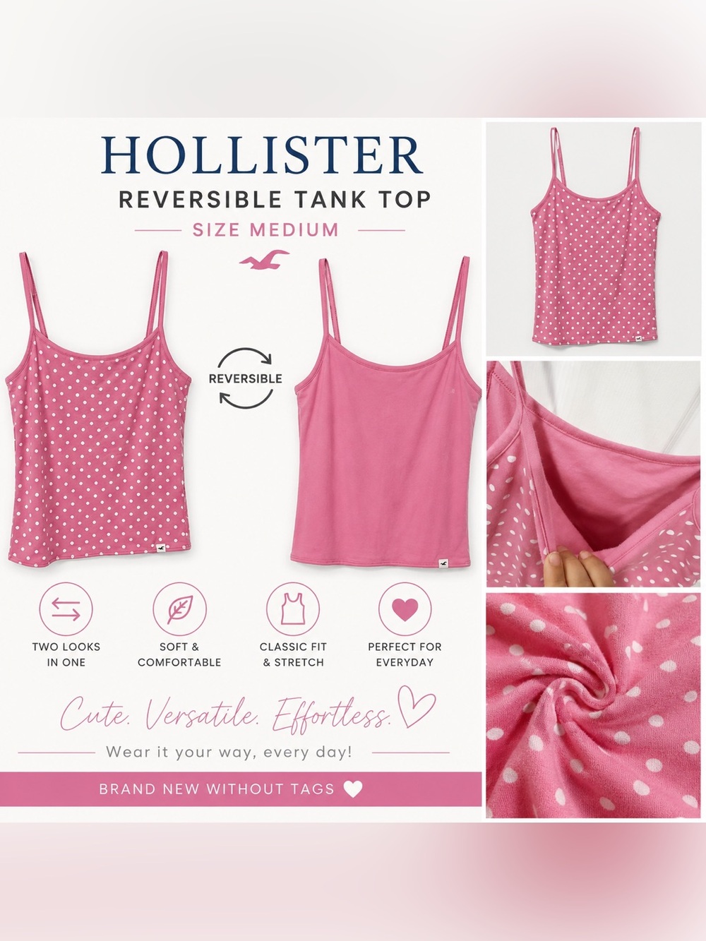 Reversible Pink Polka Dot Tank Top | Size Medium | NWOT